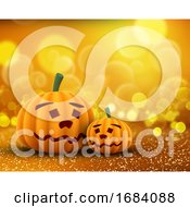 Poster, Art Print Of 3d Cute Pumpkins On A Glittery Bokeh Lights Background