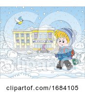 Poster, Art Print Of Boy Walking To School On A Winter Day