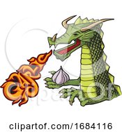 Poster, Art Print Of Cartoon Dragon With Fiery Garlic Breath