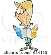 Poster, Art Print Of Cartoon White Woman Reading A Map