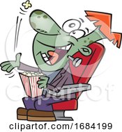 Cartoon Frankenstein Boy Popping Popcorn In His Mouth At The Movies
