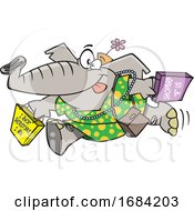 Poster, Art Print Of Cartoon Female Elephant Shopping