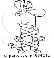 Lineart Businessman Tied Up In Red Tape