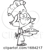 Poster, Art Print Of Lineart Chef Girl With A Fresh Pie