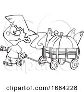 Poster, Art Print Of Lineart Harvest Girl With A Wagon Of Produce