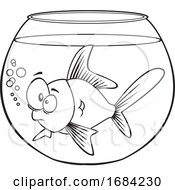 Poster, Art Print Of Lineart Goldfish In A Bowl