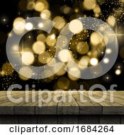 Poster, Art Print Of 3d Christmas Background With Table Looking Out To Starry Lights
