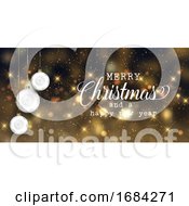 Poster, Art Print Of Christmas Banner With Baubles And Bokeh Lights Design