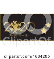 Poster, Art Print Of Happy New Year Banner With Glittery Snowflake And Hanging Stars