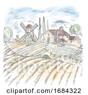 Watercolor Vector Farm Engraved Style Drawing