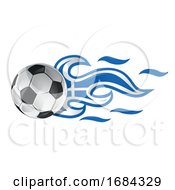 Poster, Art Print Of Soccer Ball With Greek Flag Flames