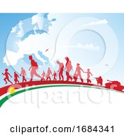 Immigration People With Kurdistan Flag On Europe Map Background