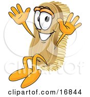 Clipart Picture Of A Scrub Brush Mascot Cartoon Character Jumping