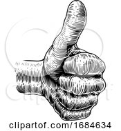 Poster, Art Print Of Hand Thumbs Up Sign Retro Vintage Woodcut