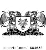 Poster, Art Print Of Shield Heraldic Crest Coat Of Arms Dragon Emblem