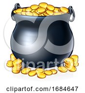 Pot Of Gold Coins At End Of The Rainbow by AtStockIllustration