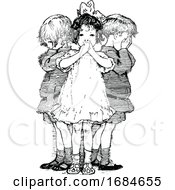 Retro Vintage Black And White Wise Children Covering Their Ears Mouth And Eyes