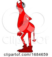 Cartoon Devil Wearing Headphones
