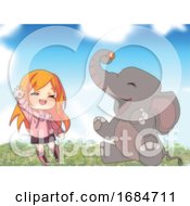 Poster, Art Print Of Manga Girl And Friend Elephant