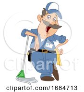 Poster, Art Print Of Cartoon Happy Male Janitor
