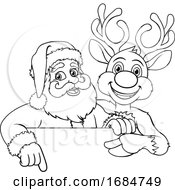 Poster, Art Print Of Santa Claus And Reindeer Christmas Cartoon