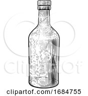 Glass Drink Bottle Vintage Woodcut Etching Style