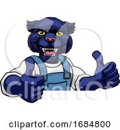 Poster, Art Print Of Panther Mascot Plumber Mechanic Handyman Worker
