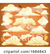 Poster, Art Print Of Clouds And Orange Sky With Autumn Leaves
