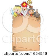 Saint Nicholas Angel And Krampus Over A Scroll