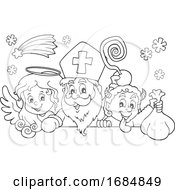 Saint Nicholas Angel And Krampus Over A Sign by visekart