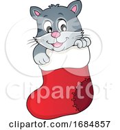 Poster, Art Print Of Christmas Cat In A Stocking