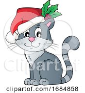 Poster, Art Print Of Christmas Cat Wearing A Santa Hat