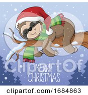 Poster, Art Print Of Sloth Sleeping On A Branch Over Merry Christmas Text