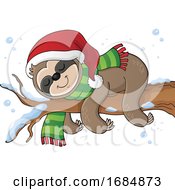 Christmas Sloth Sleeping On A Branch