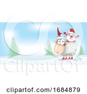 Poster, Art Print Of Christmas Sheep And Santa Border