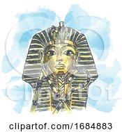 Golden Mask Of Egyptian Pharaoh Hand Drawn Watercolor