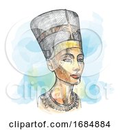 Poster, Art Print Of Bust Of Nefertiti Hand Drawn Watercolor