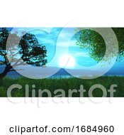 Poster, Art Print Of 3d Tree And Hills Landscape