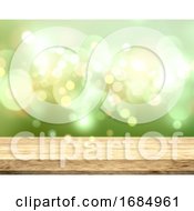 Poster, Art Print Of 3d Wooden Table On A Bokeh Lights Green Background