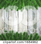 Poster, Art Print Of 3d Christmas Tree Branches With Snow On A Wooden Texture