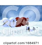 Poster, Art Print Of 3d Snowy Landscape With Santa Claus Bringing The New Year In
