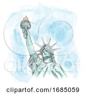 Poster, Art Print Of The Statue Of Liberty On Watercolor Sky