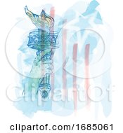 Watercolor Torch Of Statue Of Liberty On Usa Flag