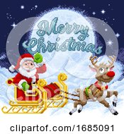 Poster, Art Print Of Santa Claus Reindeer Sleigh Christmas Pixel Art