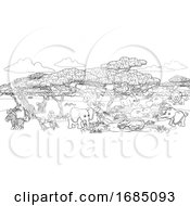 Safari Cartoon Animal Background Landscape Scene by AtStockIllustration
