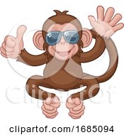 Poster, Art Print Of Monkey Sunglasses Waving Thumbs Up Cartoon Animal