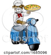 Poster, Art Print Of Bulldog Chef Pizza Restaurant Delivery Scooter
