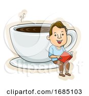 Poster, Art Print Of Teen Guy Coffee Cup Read Book Illustration