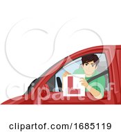Poster, Art Print Of Teen Boy Pass Driving Lesson Illustration