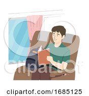 Teen Guy Read Book Bus Illustration